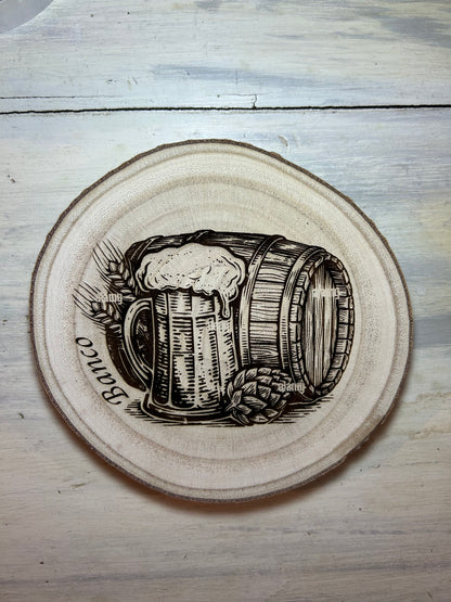 Bûche bois gravée collection Alcool motif Bière – BANCO-STORE