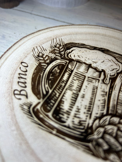 Bûche bois gravée Jägermeister – décoration bar artisanale