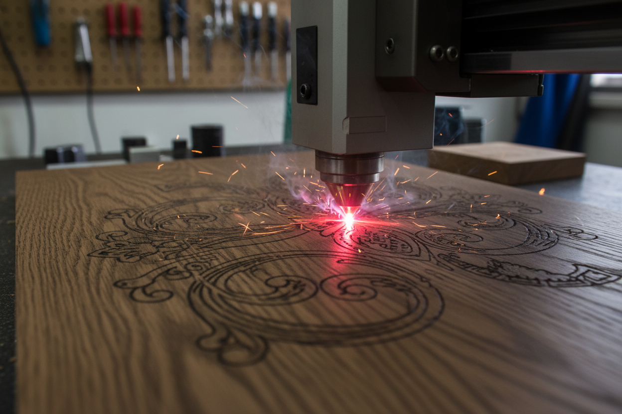 graveuse laser en action sur du bois