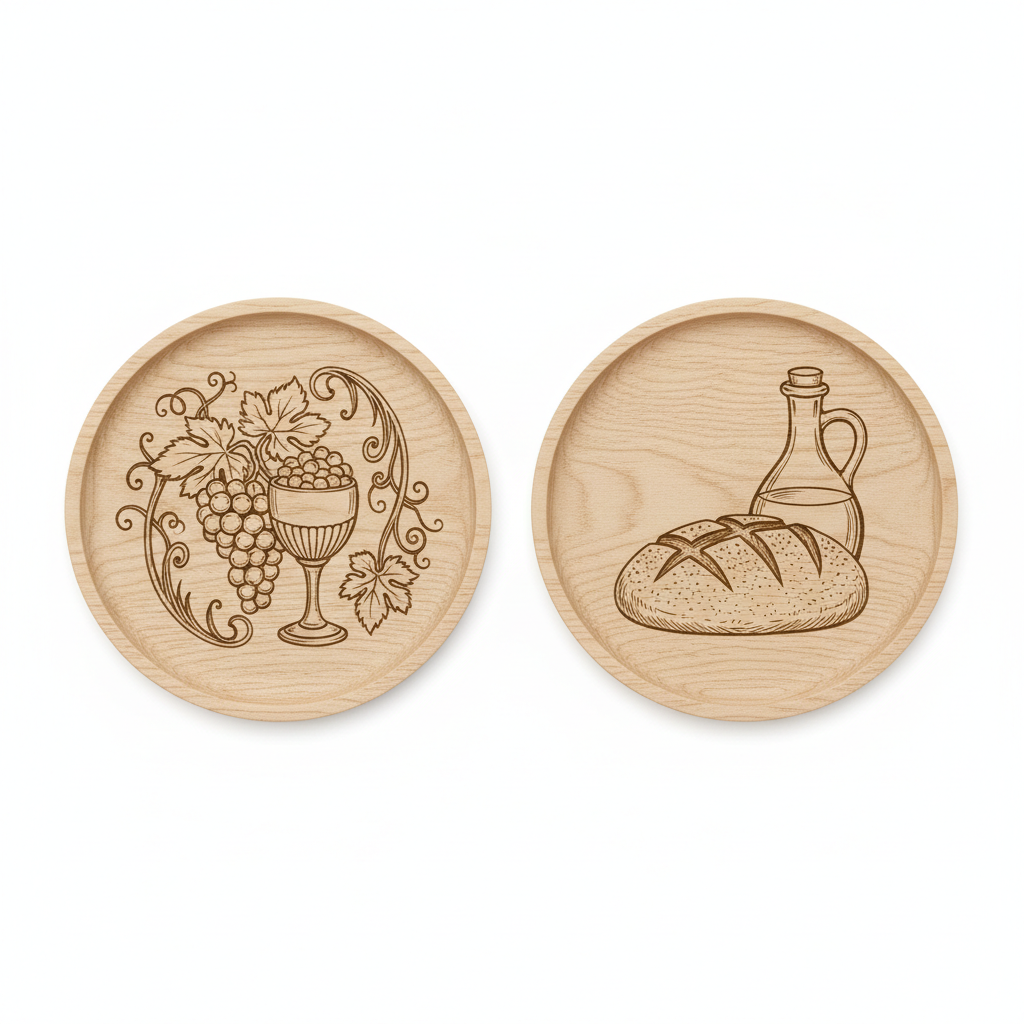 Lot de 2 dessous de verre en bois gravé motifs pain et vin – BANCO-STORE