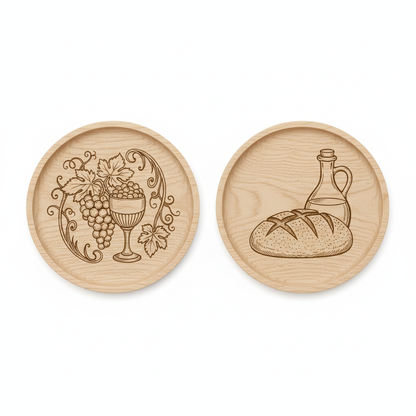 Lot de 2 dessous de verre en bois gravé motifs pain et vin – BANCO-STORE