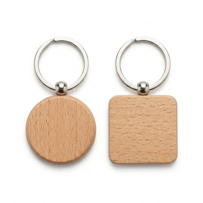 Porte-clés en bois personnalisables BANCO, formes ronde et carrée
